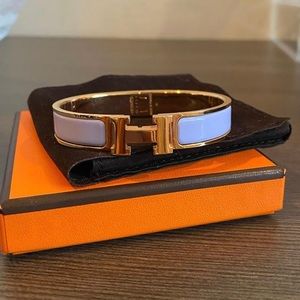Hermès Clic H Lilac Enamel Rose Gold Plated Narrow Bracelet